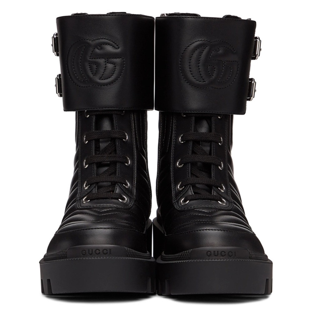 GUCCI Nappa Frances GG Matelasse Black Leather Platform Combat Moto 36